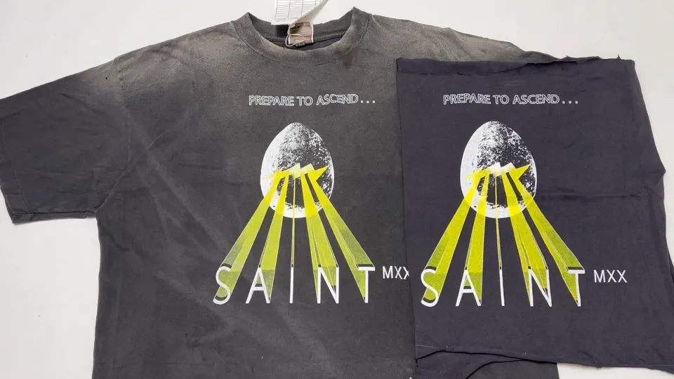 Printing proofing SAINT Mxxxxxx EGG SS TEE/BLK Broken egg shell/SAINT LOGO projection distressed retro short-sleeves Washed black S-XL Correct version Customized co-branded main mark/washed mark/cherub mark Tubular fabric Garment dyeing Rewashing water fading Destruction of graffiti Simulating natural distressed effect